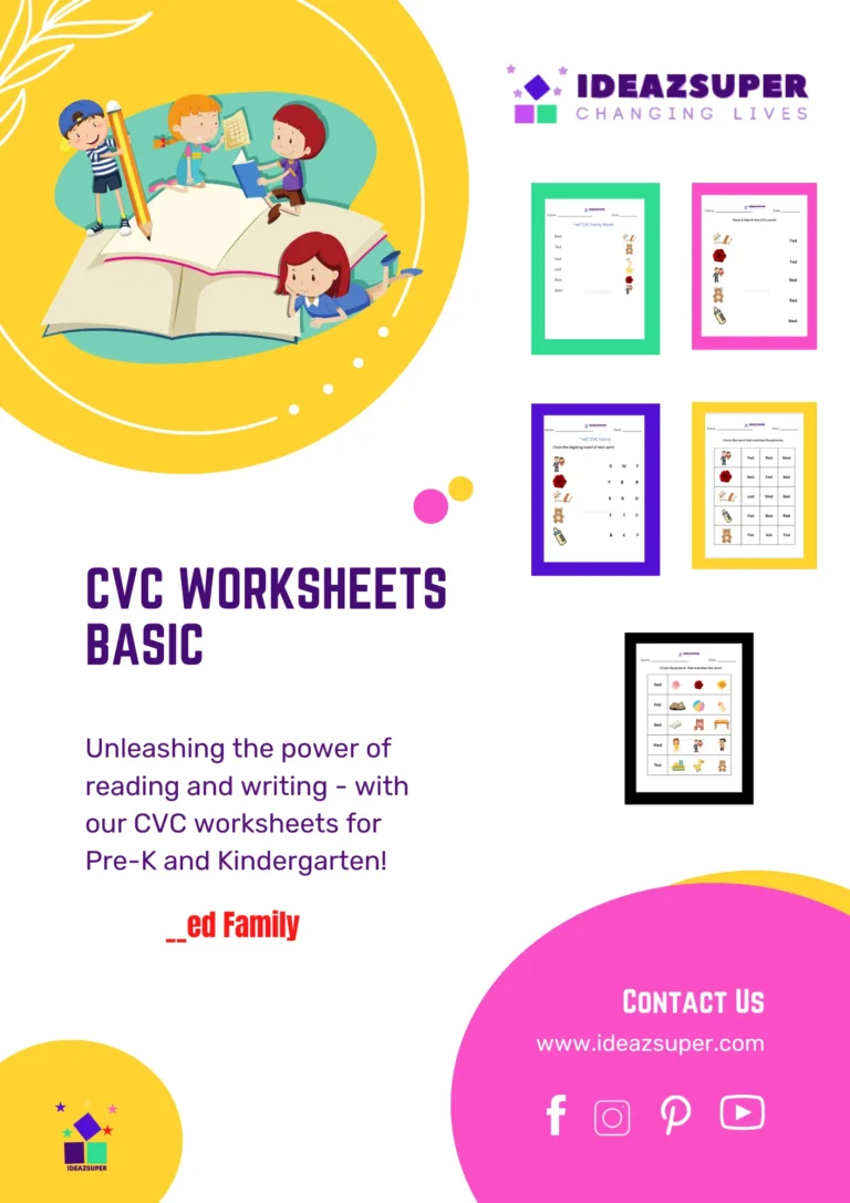 CVC -ed word family worksheets for preschoolers – printable phonics activity