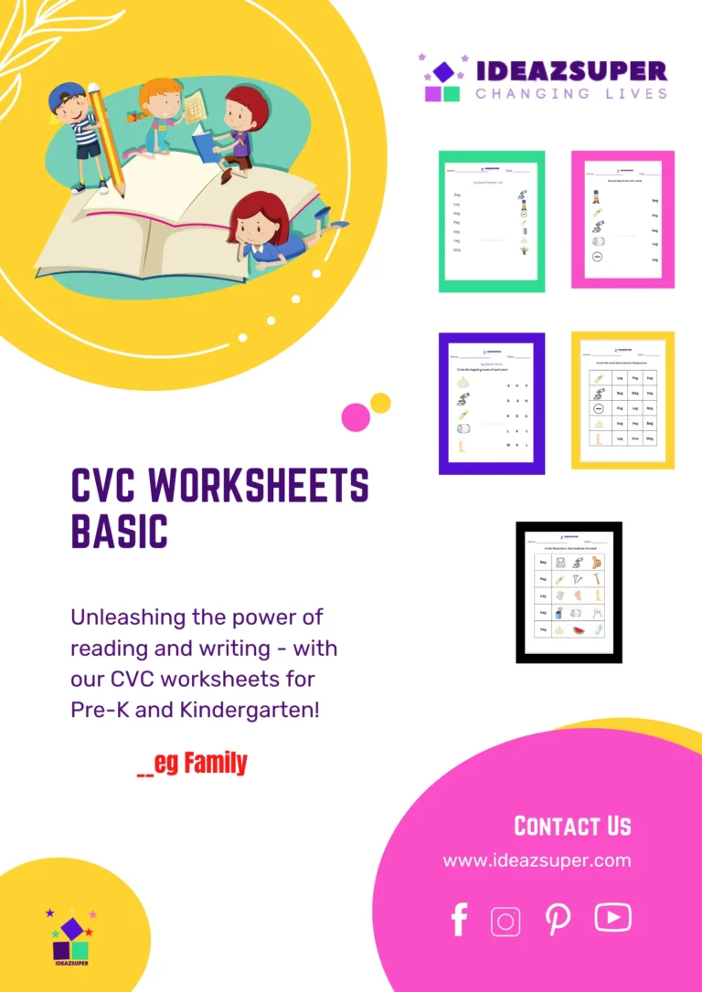 CVC -eg word family worksheets for preschoolers – printable phonics activity