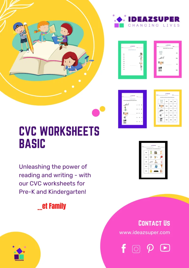 CVC -at word family worksheets for preschoolers – printable phonics activity