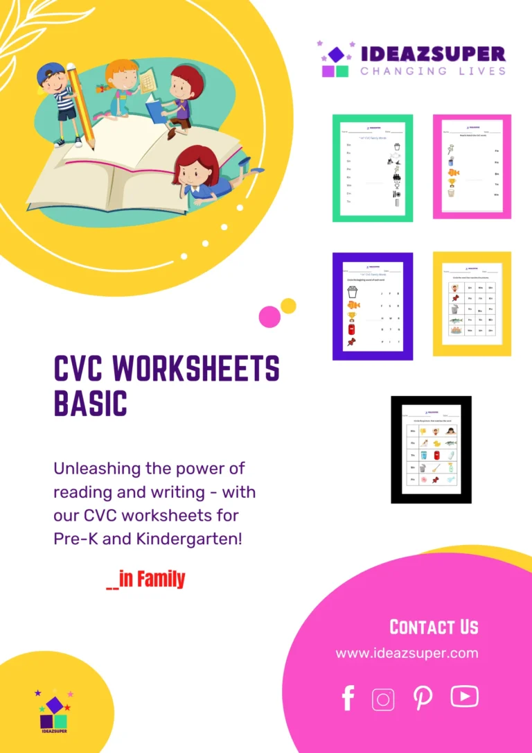 CVC -in word family worksheets for preschoolers – printable phonics activity