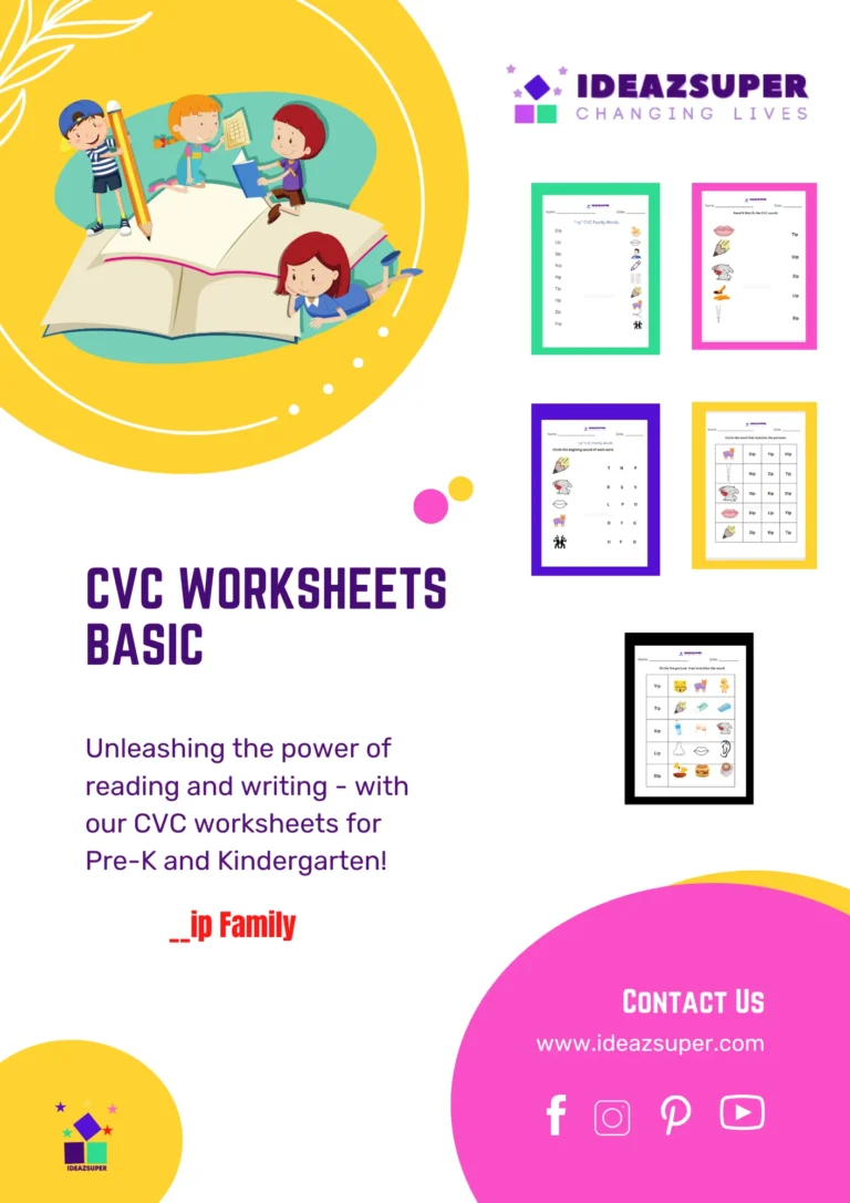 CVC -ip word family worksheets for preschoolers – printable phonics activity