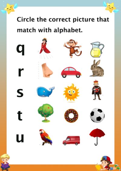 Beginning sound small letters picture worksheet