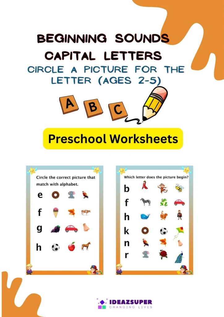 Beginning sound Small letters - Circle a picture for the letter (Ages 2-5)