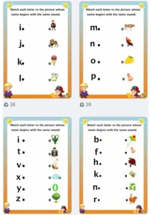 Beginning sound Small letters – Match the letter with picture (Ages 2-5)