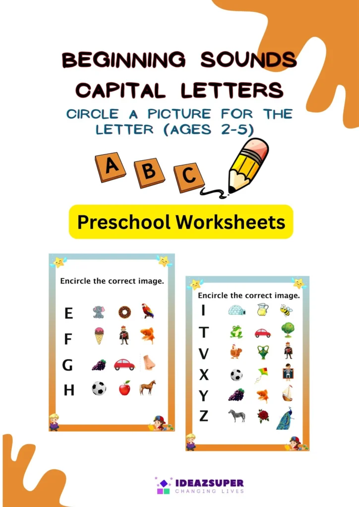 Beginning sound capital letters - Circle a picture for the letter (Ages 2-5)