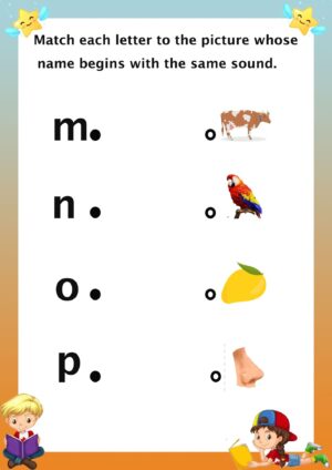 Beginning Sound Small Letters – Match the Letter with Picture (Ages 3–5)