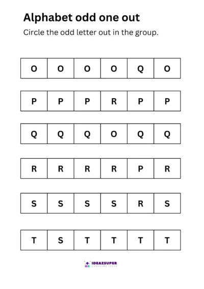 Recognize alphabets - Circle the ODD one OUT