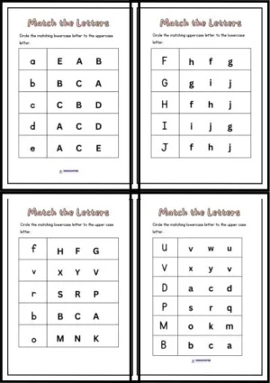 Matching Uppercase and Lowercase Letters Preschool Worksheets