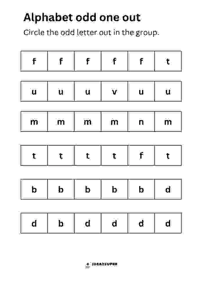 circle the odd alphabet letter, preschool worksheet