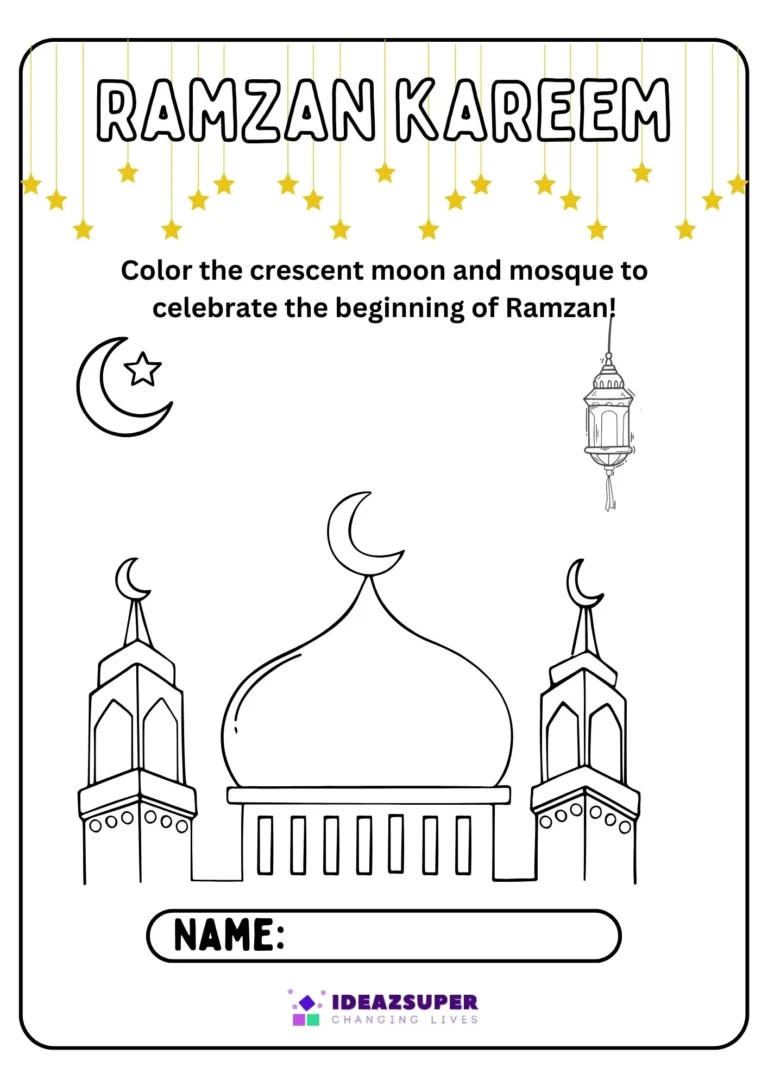 Ramadan printable worksheet for preschool kids, sample page 1