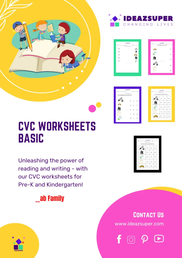 CVC -ab word family worksheets for preschoolers – printable phonics activity