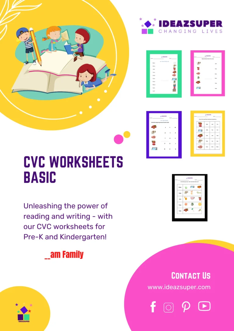 CVC -am word family worksheets for preschoolers – printable phonics activity