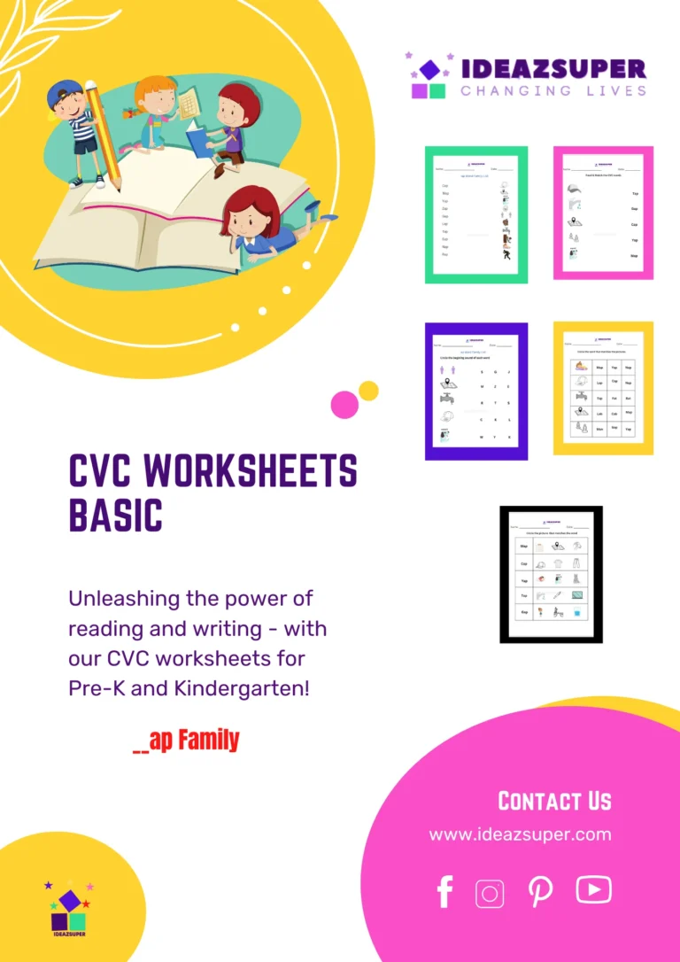 CVC -ap word family worksheets for preschoolers – printable phonics activity