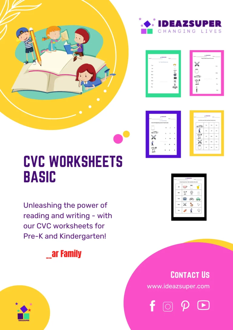 CVC -ar word family worksheets for preschoolers – printable phonics activity