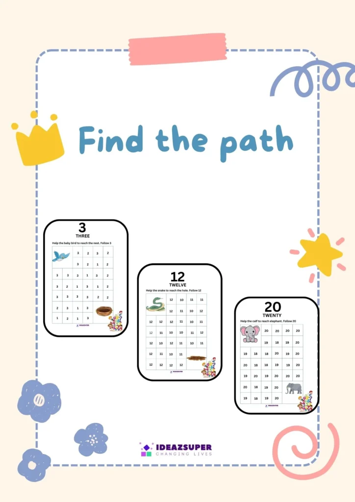 Number path worksheets for preschool