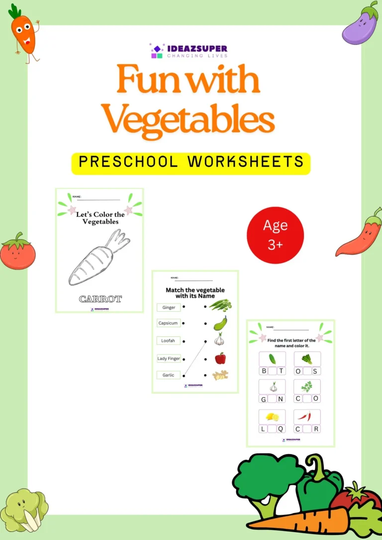 Vegetable Name Worksheets for Preschool (English)