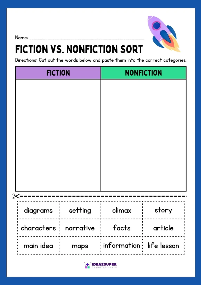 Science Fiction Day worksheet: fiction vs nonfiction sort