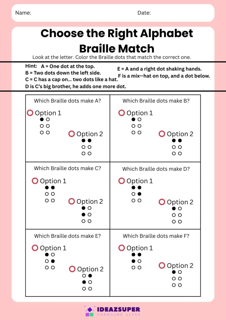 World Braille Day worksheet: choose the right braille match