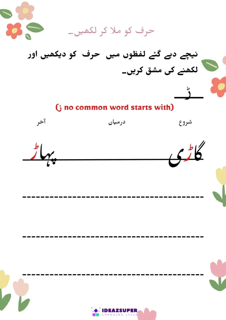 Urdu letter forms worksheet (ذ to س): letter at the start, middle and end of words, page 3