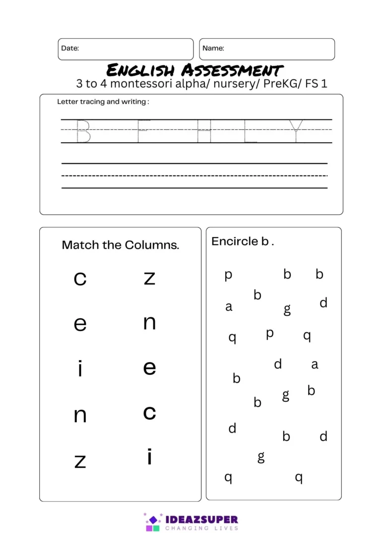 English Assessment Test 2 for Age 4+ (Free PDF) sample page 1
