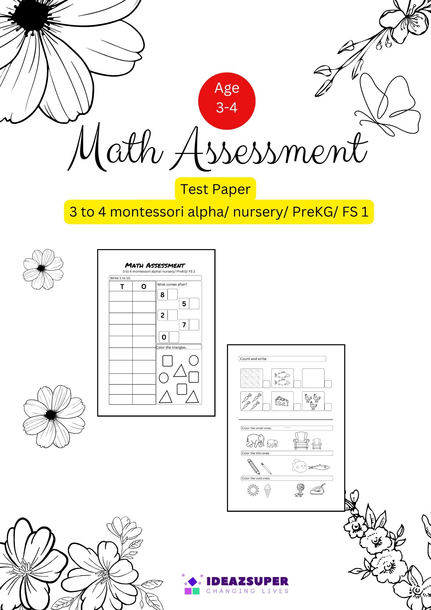 Basic Math Evaluation Worksheets.pdf Math Assessment (Age 4+) | Printable Test 2 - IdeazSuper