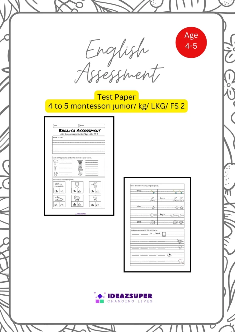 English Assessment Worksheets for Montessori