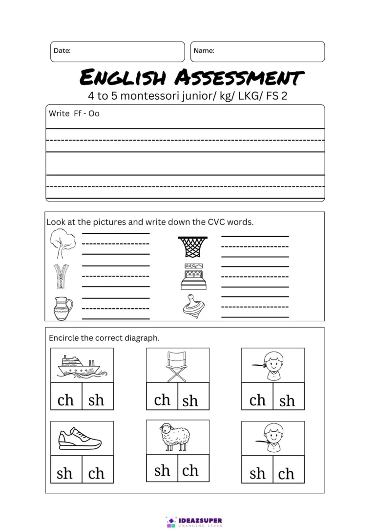 English Assessment Test 1 for Age 5+ (Free PDF) sample page 1