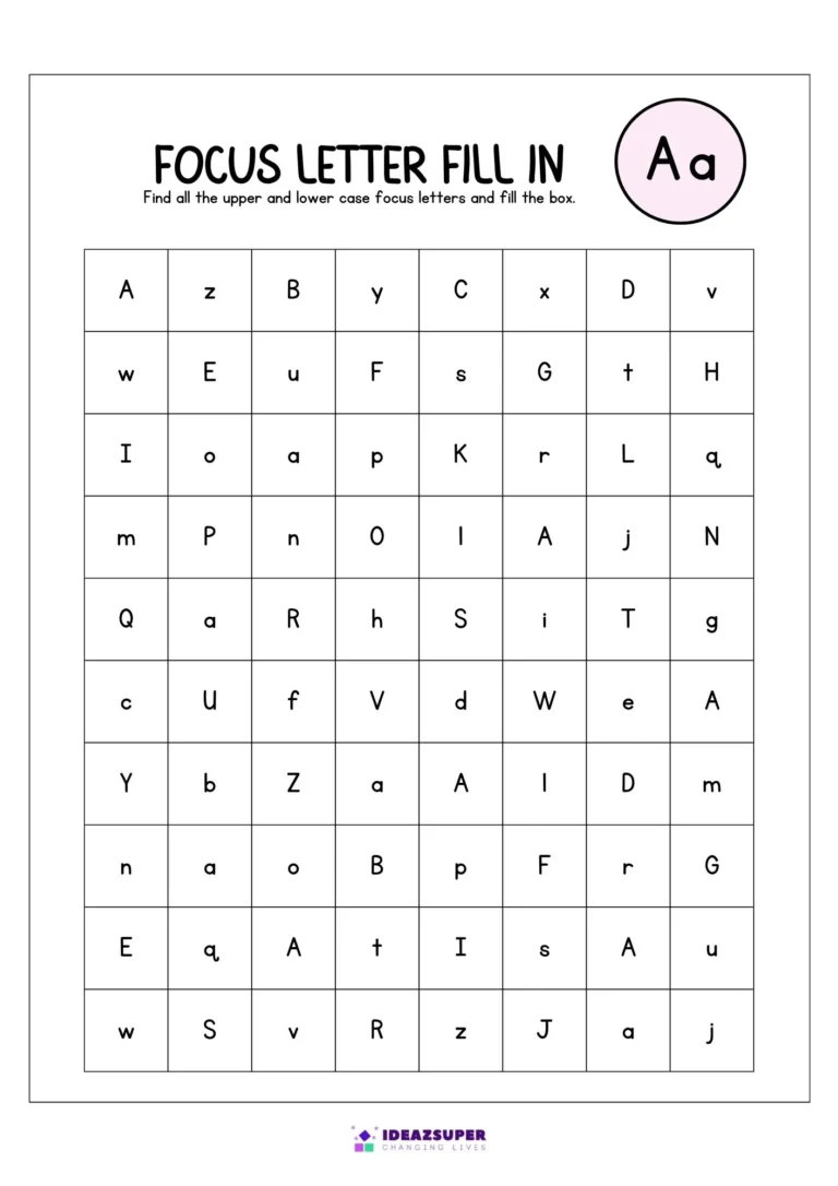 Fill the Focus Letter Worksheets A to Z sample page 1