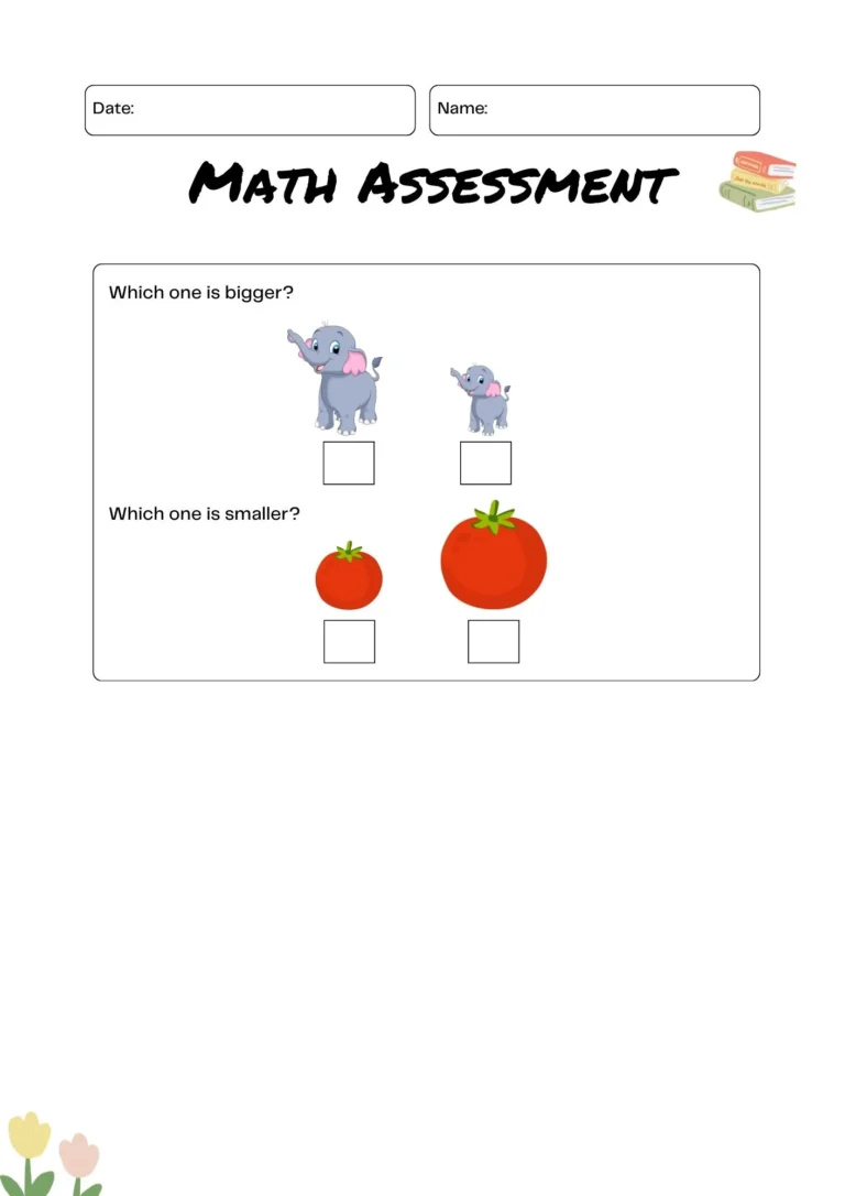 Math admission test practice for ages 4–5, page 3: which one is bigger and which one is smaller