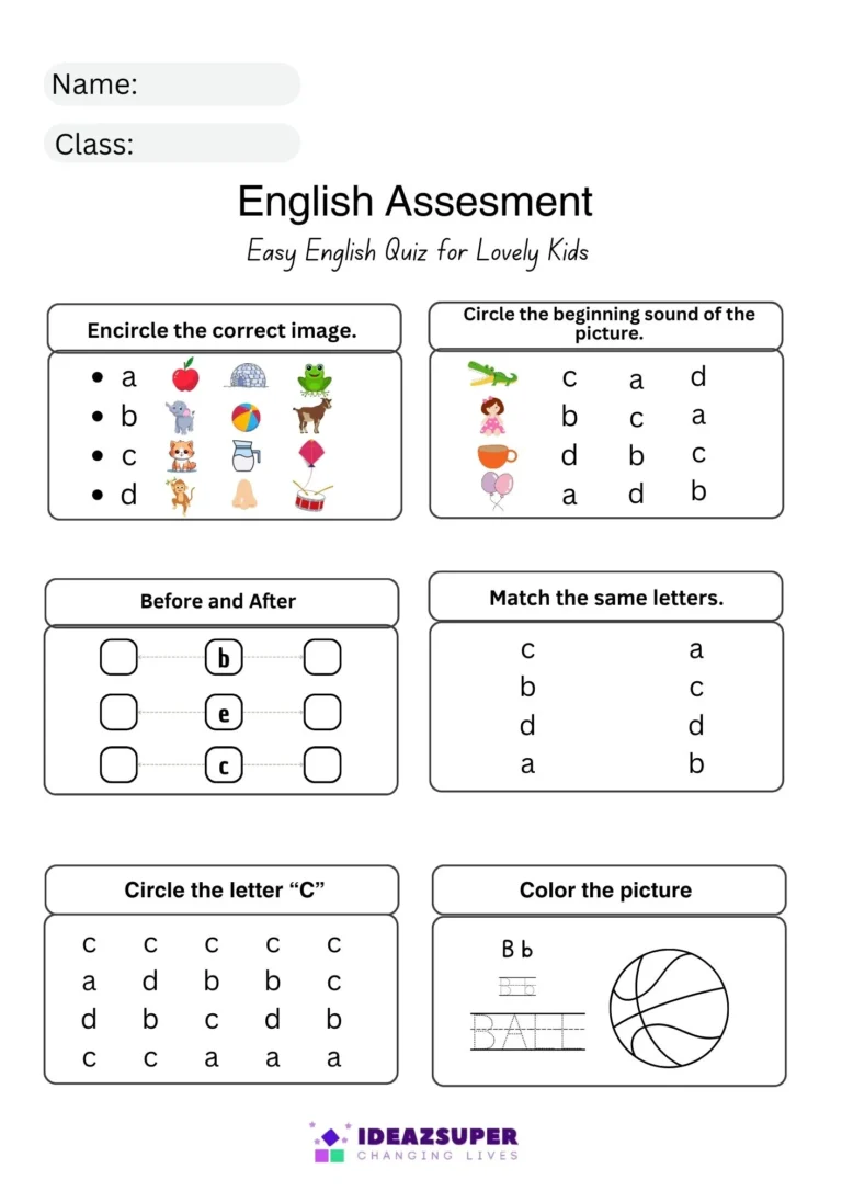English Assessment Worksheets for Ages 3–6 (Free PDF) sample page 2