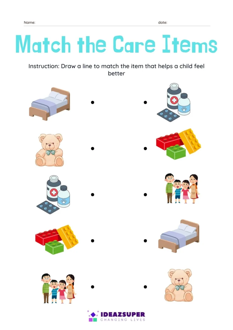 Childhood Cancer Day worksheet: match the care items