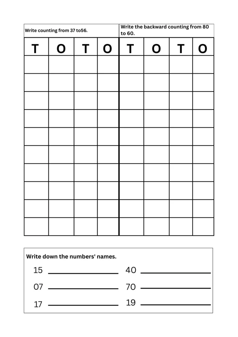 Math assessment Test 2 for ages 5–6, page 3: counting, backward counting and number names