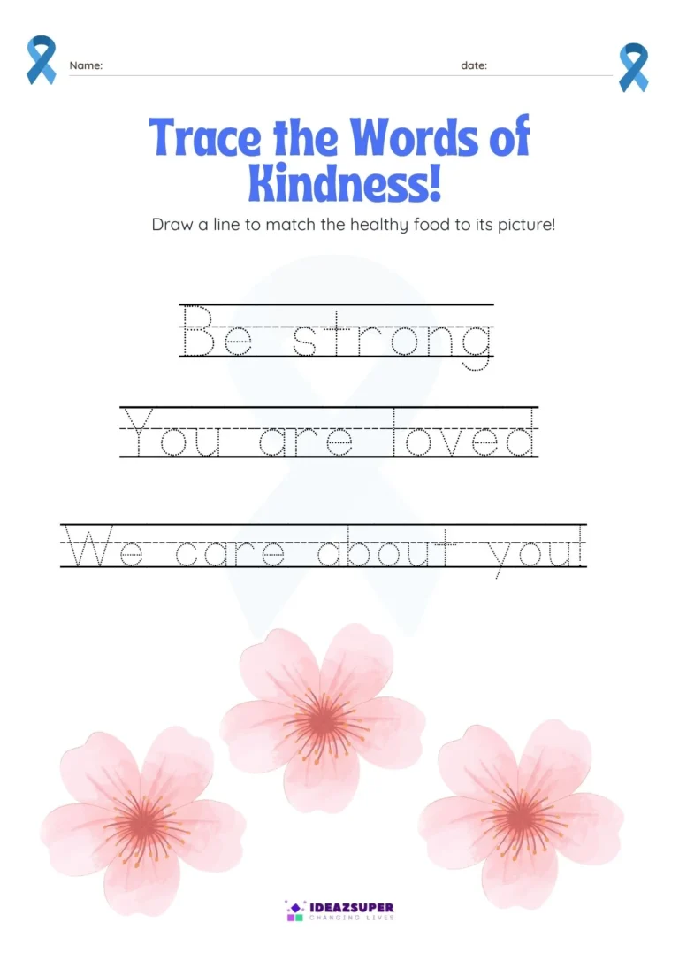 World Cancer Day worksheet: trace the words of kindness