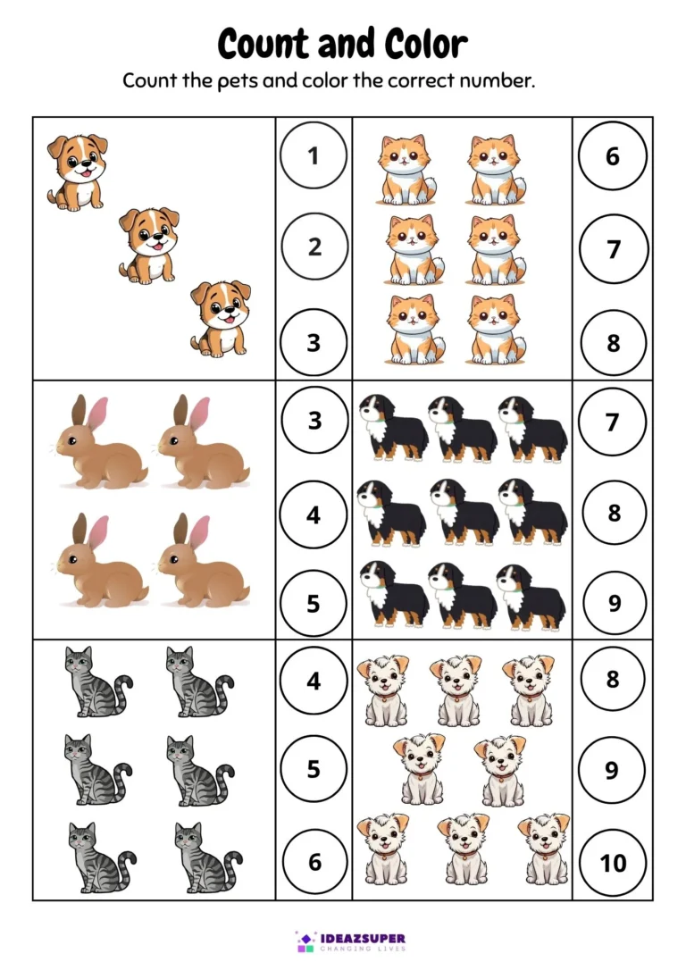 World Spay Day worksheet: count and colour the pets