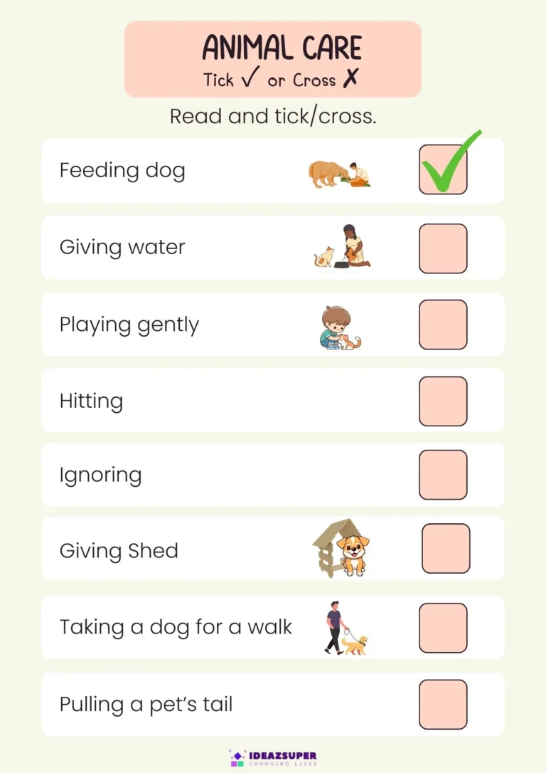 World Spay Day worksheet: animal care tick or cross