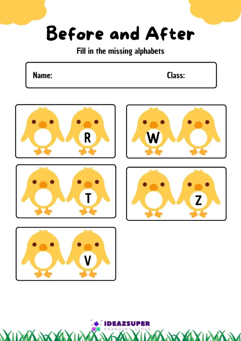 Before and After Letters Worksheets sample page 2