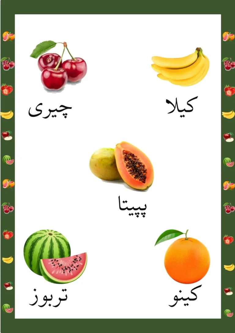 Urdu fruit names worksheet: learn the fruit names