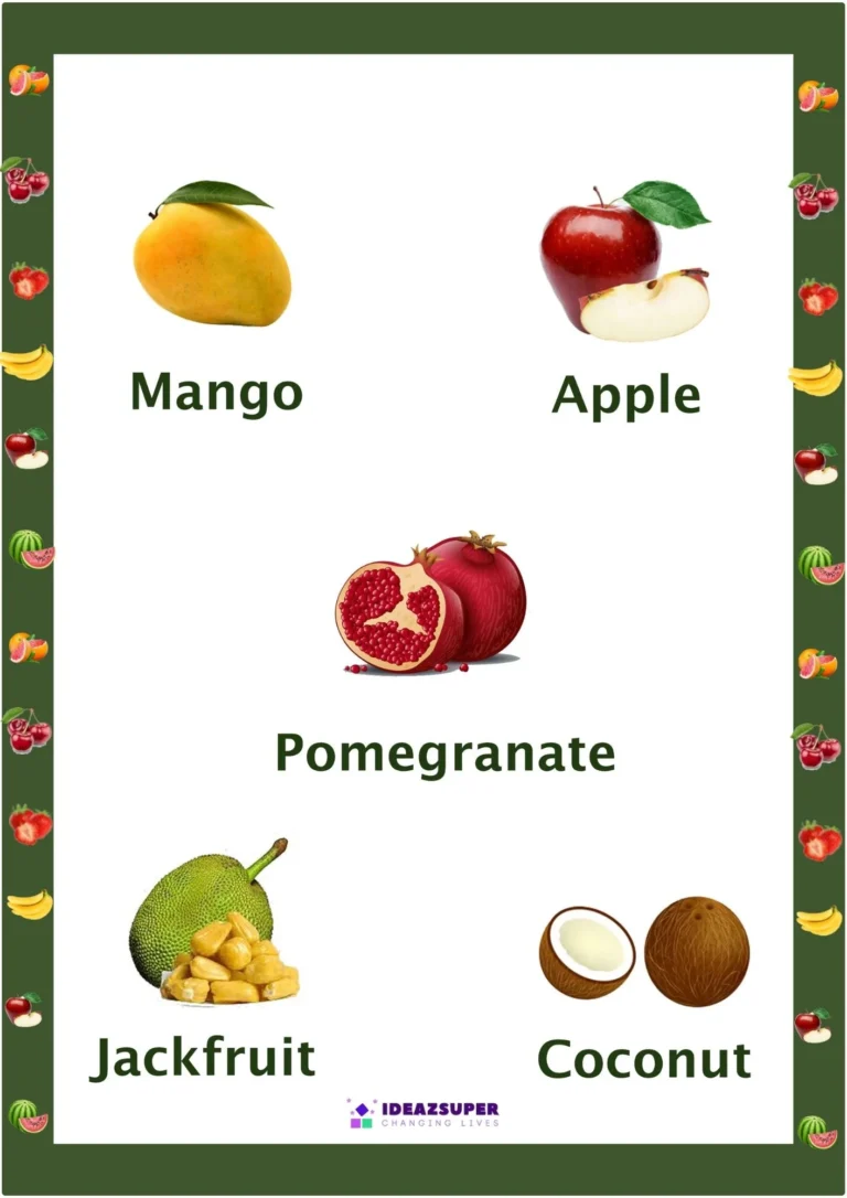 Fruit Names worksheet for preschool, sample page 1