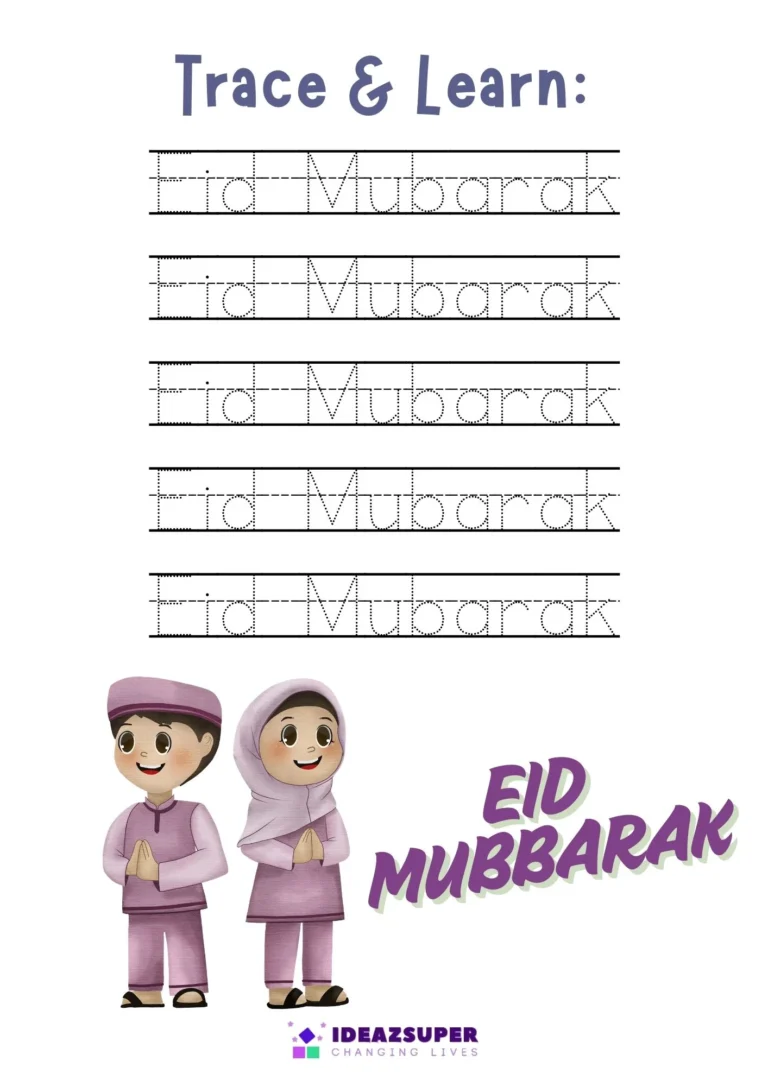 Eid-ul-Fitr worksheet: trace and learn Eid Mubarak