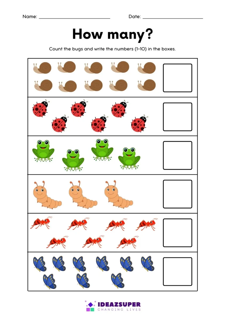 International Day of Mathematics worksheet: how many bugs, count and write