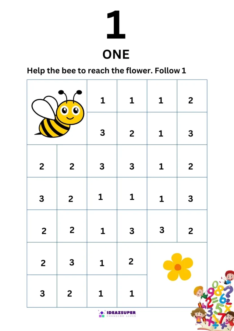 Numbers worksheet: find the path by following the number 1