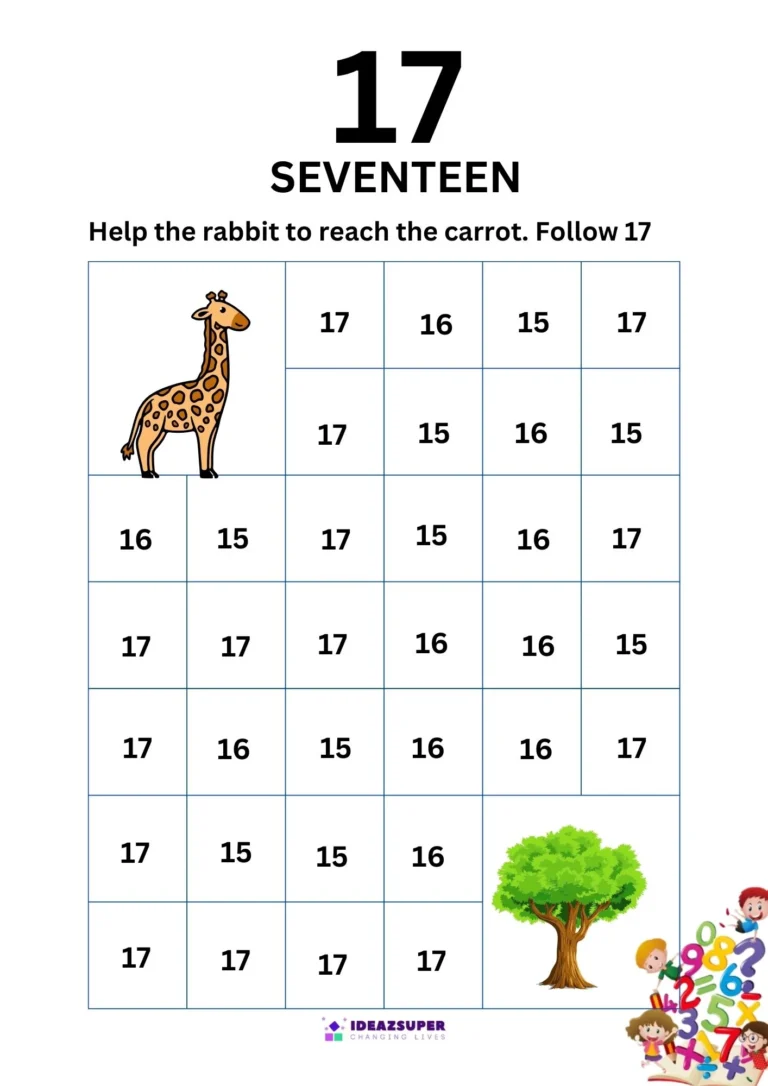 Numbers worksheet: find the path by following the number 17