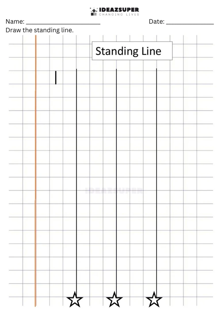 Number Writing Week 3 worksheet: copying standing lines without dots on a maths block grid