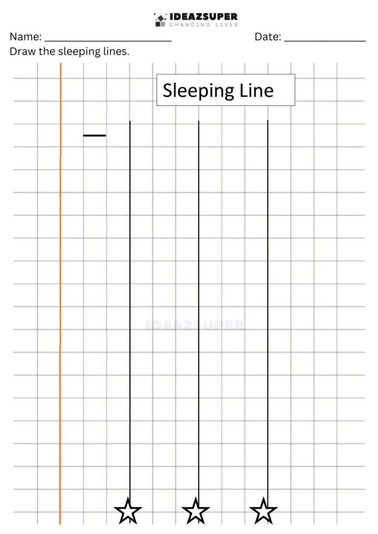 Number Writing Week 3 worksheet: copying sleeping lines without dots on a maths block grid