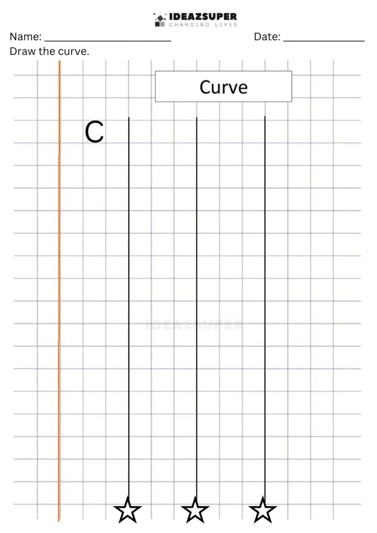 Number Writing Week 3 worksheet: copying curves without dots on a maths block grid