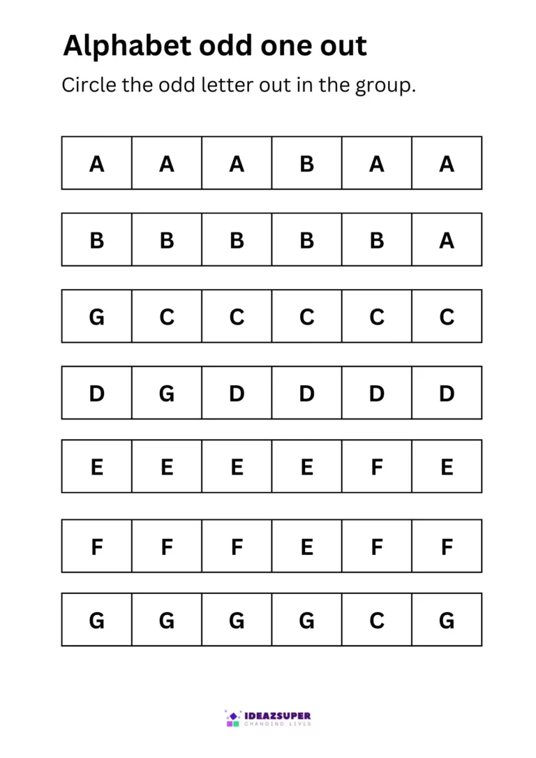 Alphabet Odd One Out Worksheets for Preschool sample page 1