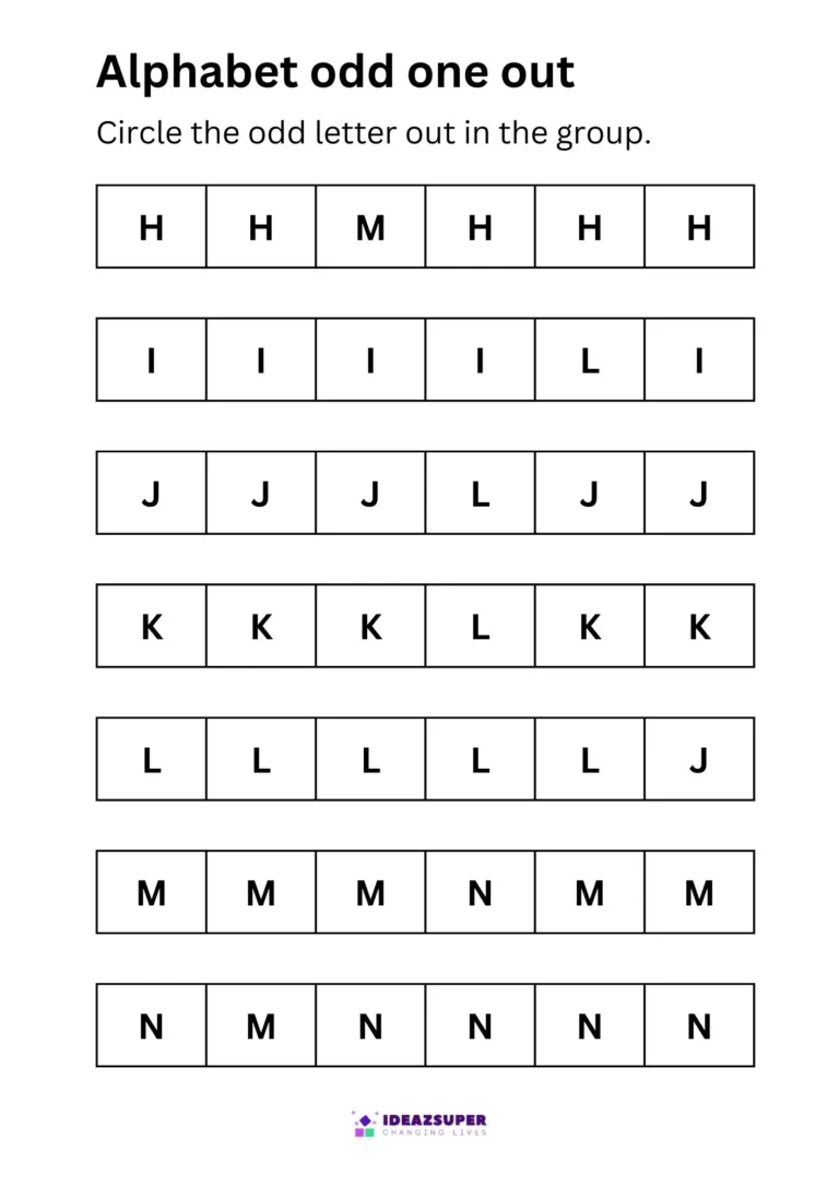 Alphabet Odd One Out Worksheets for Preschool sample page 2
