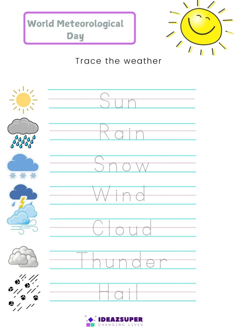 World Meteorological Day weather printable worksheet for preschool kids, sample page 2