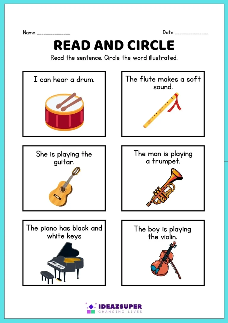 World Music Therapy Day printable worksheet for preschool kids, sample page 1