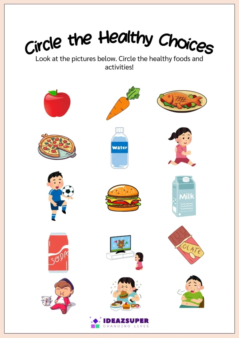 World Obesity Day healthy habits printable worksheet for preschool kids, sample page 1